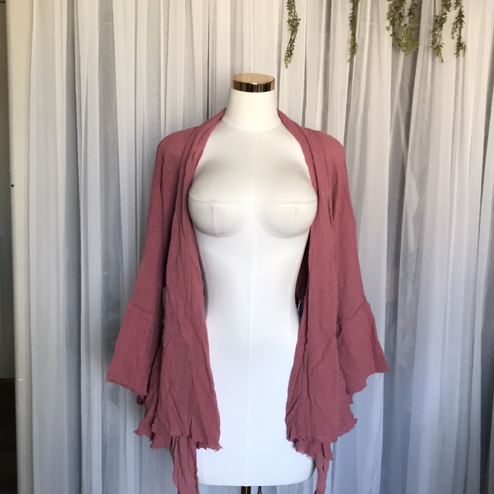 Umgee Textured Mauve Distressed Kimono Robe - Picture 8 of 8